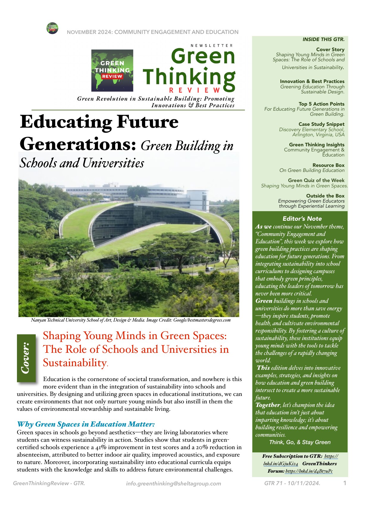 Cover of GTR 71: Educating Future Generations