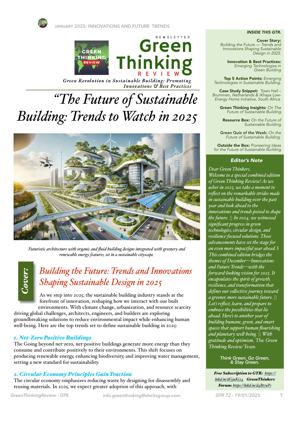 Cover of GTR 72: The Future of Sustainable Building
