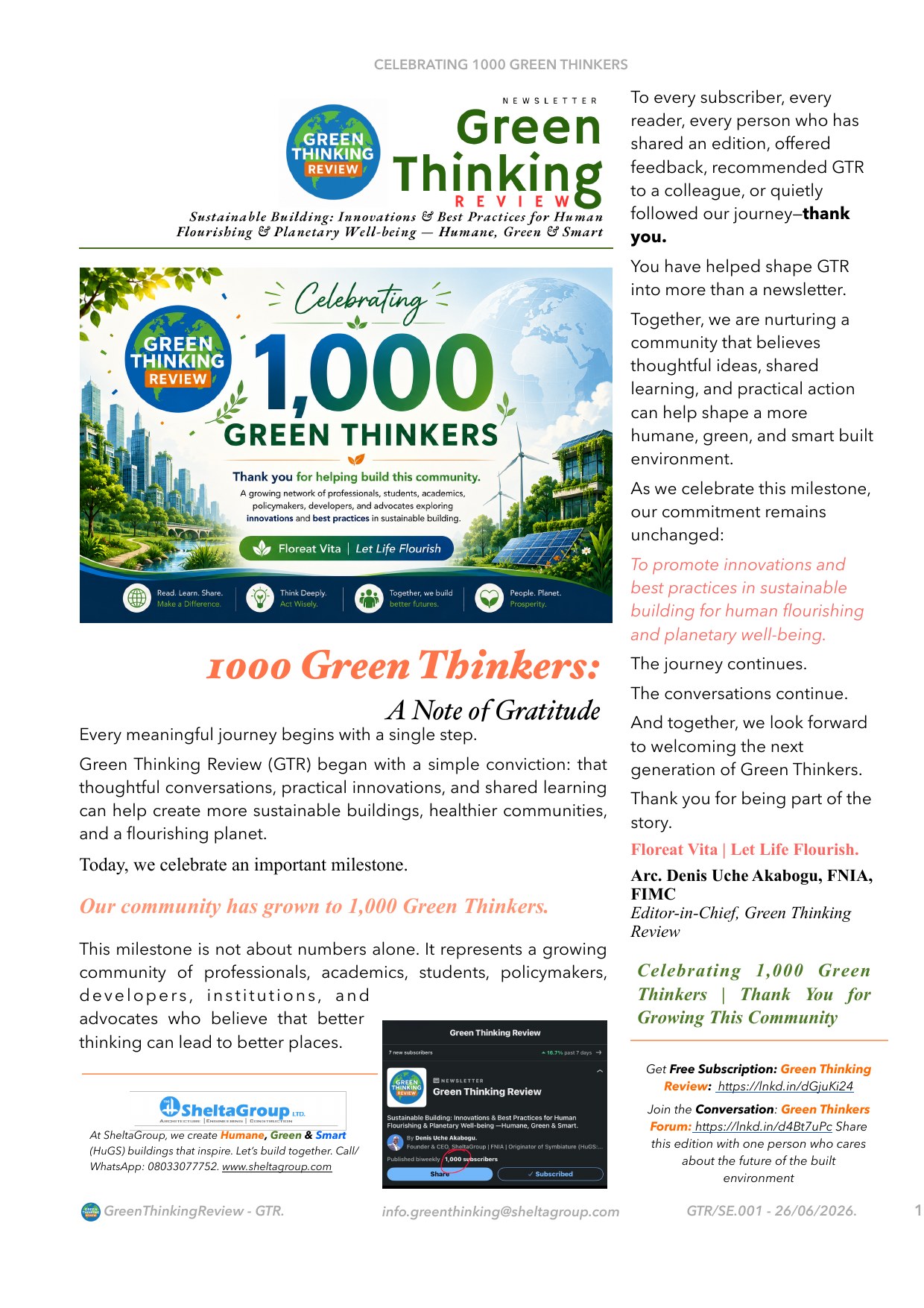 Cover of GTR SE.001: 1,000 Green Thinkers